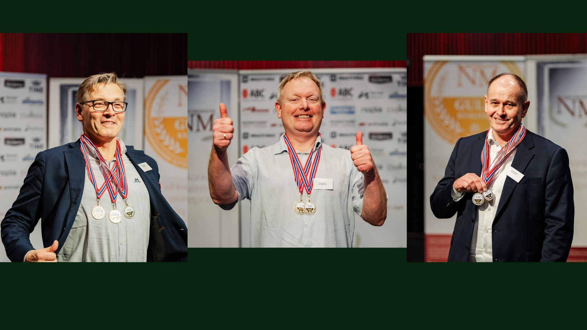 Stolte vinnere: Stig Pedersen, Arne Merkesdal og Roar Stentun tok i mot medlajer for Finn Hunstad, Vossakjøt og Fatland.