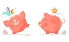 Piggy bank with coin. Icon saving or accumulation of money, investment, donat. Icon piggy bank, isolated from the background. The concept of banking or business services. Flat style